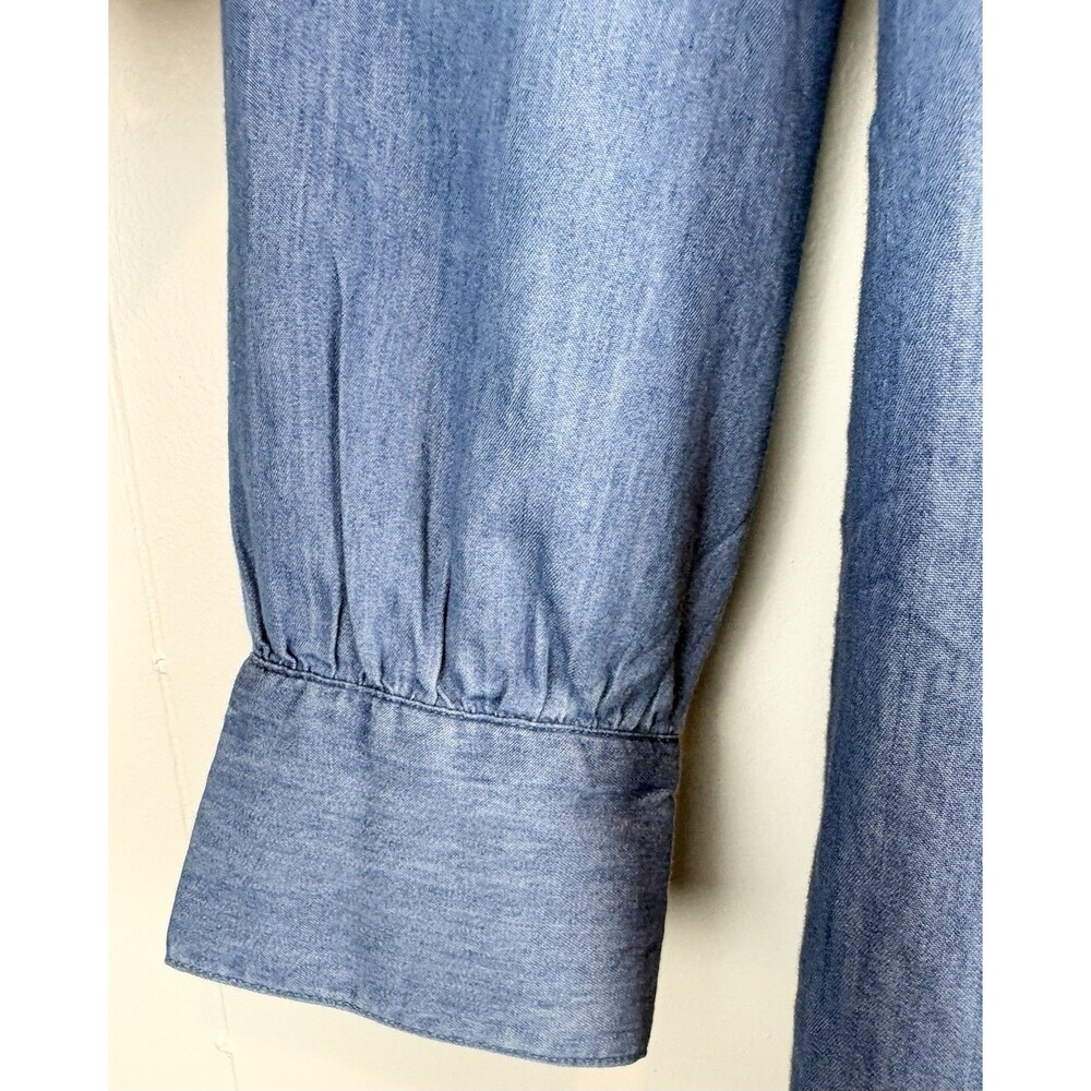 J Jill Denim Blouse XL Long Sleeve Cotton High Neck Office Career Chambray Blue - Picture 4 of 9